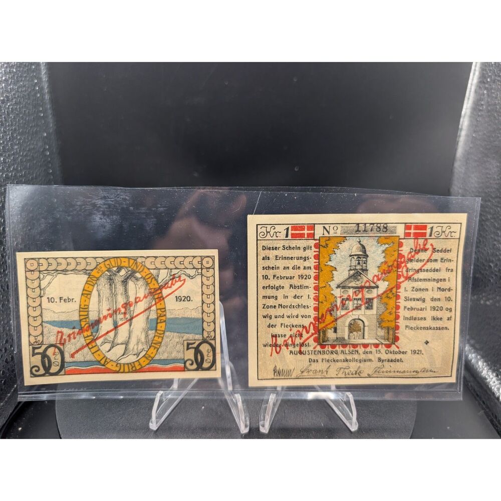 1921 Germany Augustenborg Alsen Schleswig Plebiscite 2-Note Commemorative Lot